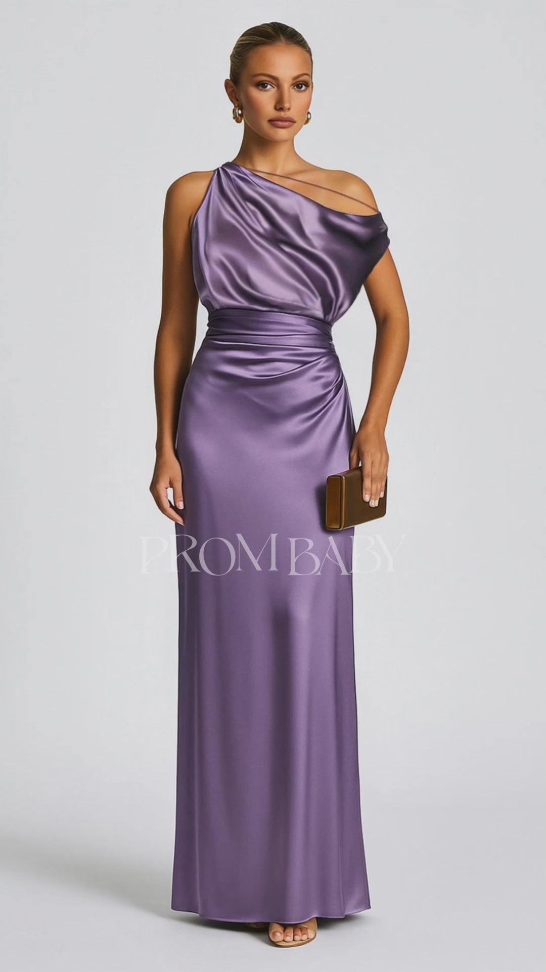 Boat Neck Cinched Waist Satin Formal Party Maxi Dresses-Thistle [Pre Order]