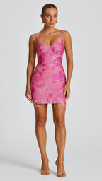 Cami Floral Print Allover Slim-Fit Party Mini Dresses-Pink [Pre Order]